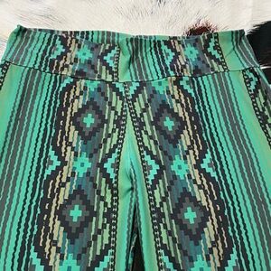Crazy Train Geometric Green and Black Flare Pants